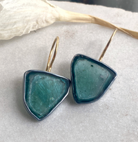 Teal Tourmaline Slice Earrings